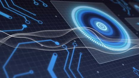 animation of digital data processing over scope scanning and circuit board