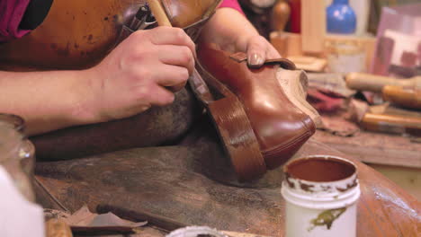 Bespoke-Shoemaker-Staining-And-Polishing-Leather-Of-Shoe