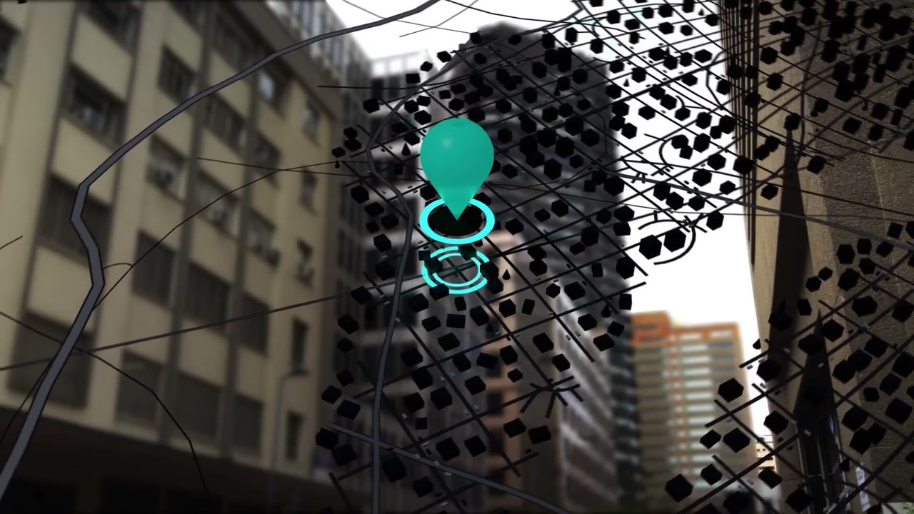Target centering starting teal pin pulsing rings showing key drawing route upward locking target