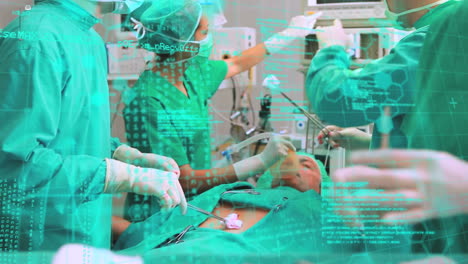 animation of binary coding and data processing over diverse surgeons in operating theatre