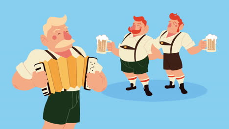 bavarian oktoberfest celebration with musicians and beer