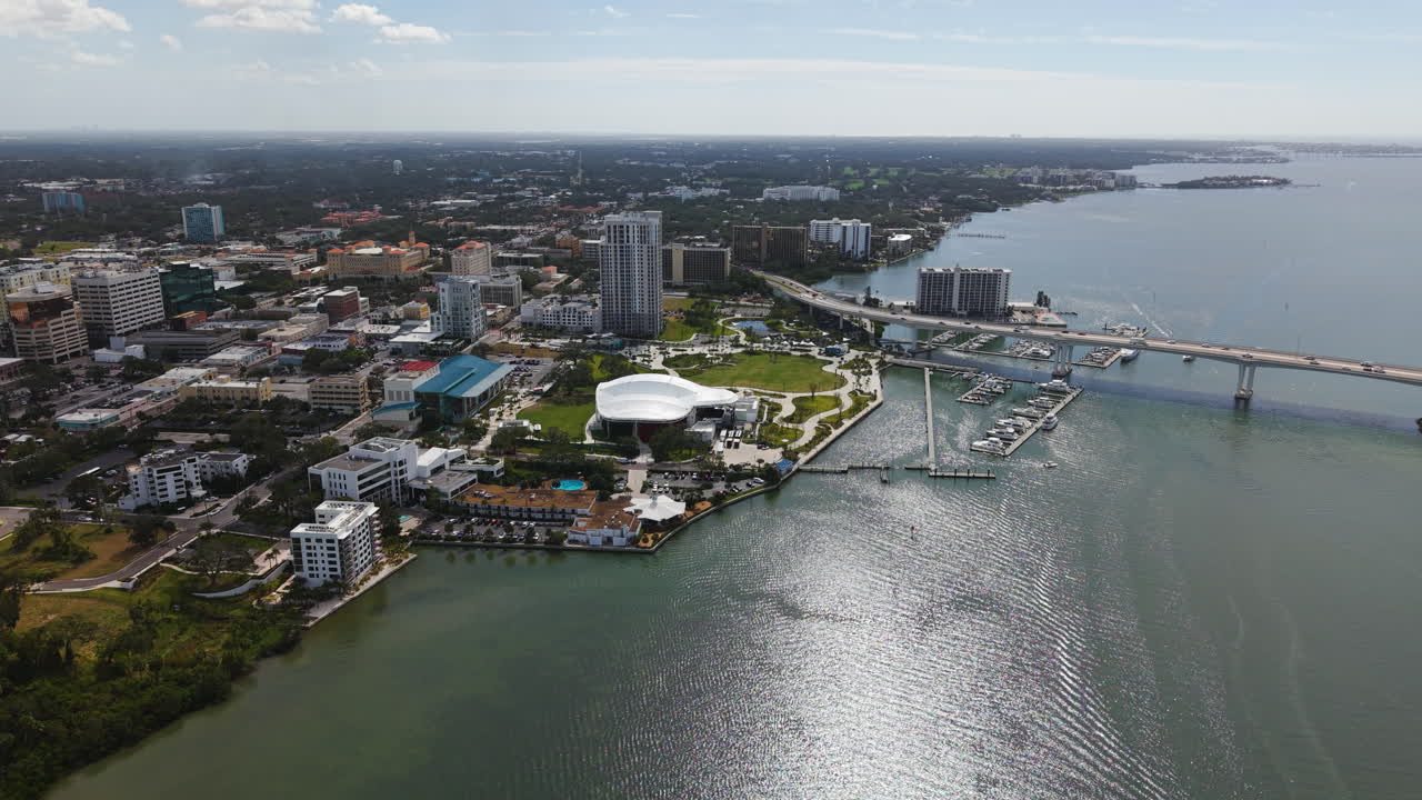 Aerial view away from the cityscape of Clearwater, sunny day in Florida, USA