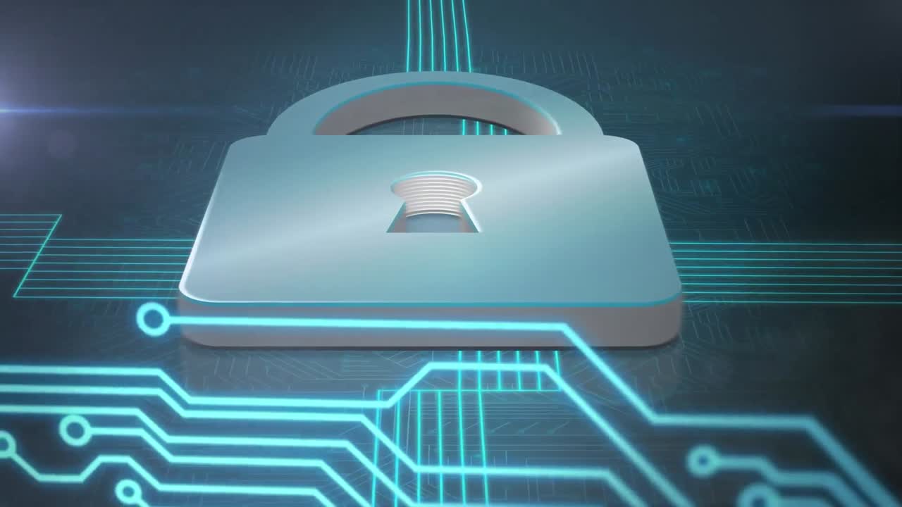 animación de un candado con conexiones de microprocesador