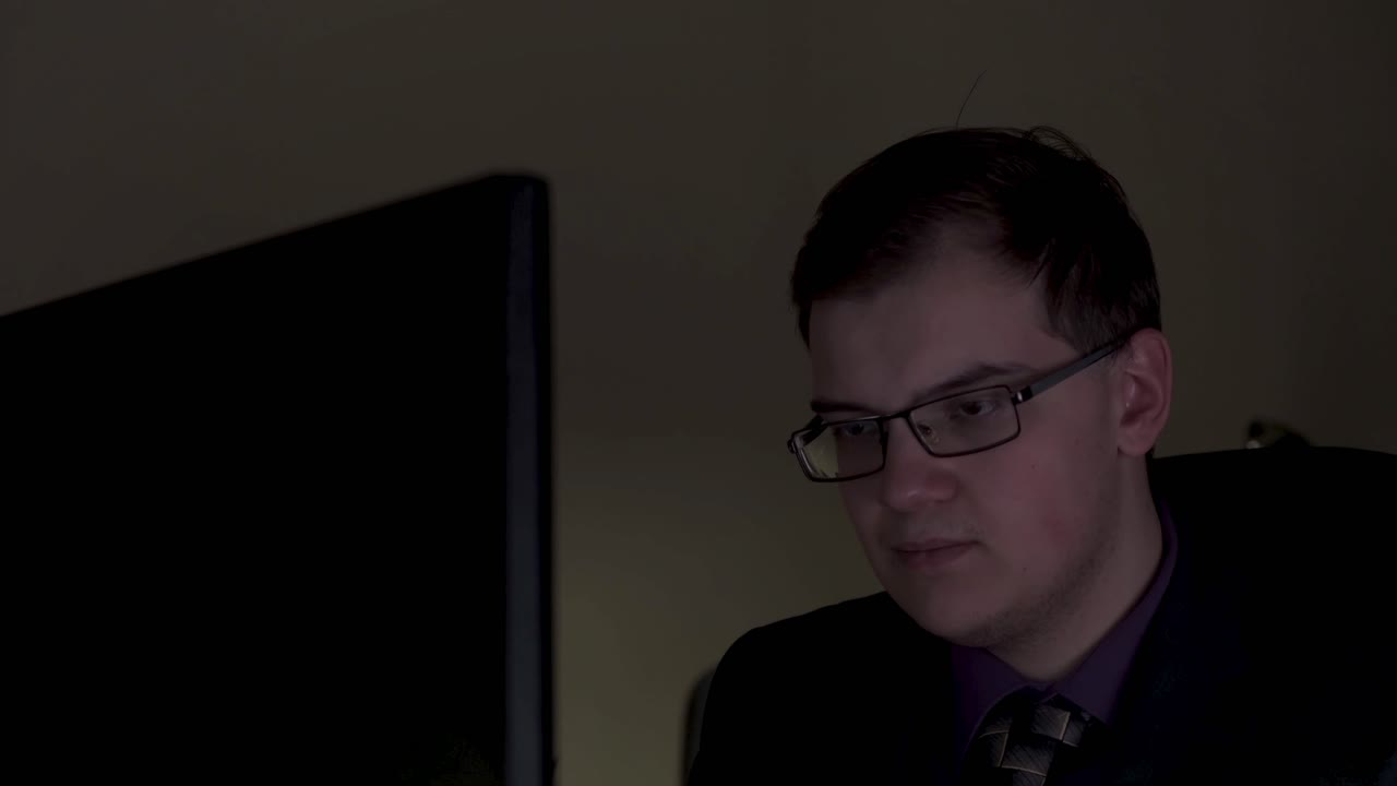 Businessman Working Late at Night
