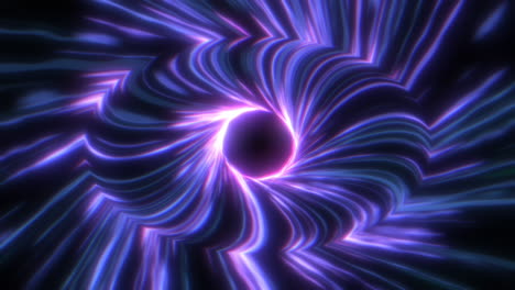 purple and pink abstract ai eye with flowing information technology glowing cyber lines with warped iris. artificial intelligence internet communication fibre optics concept animation.