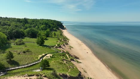 south looking aerial along lake michigan