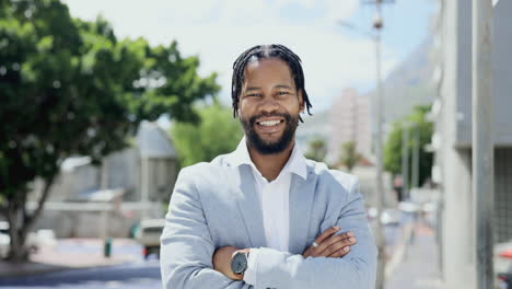 Portrait-of-happy,-African-businessman-laughing