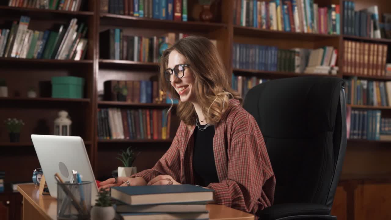 The girl is talking to someone on a video call