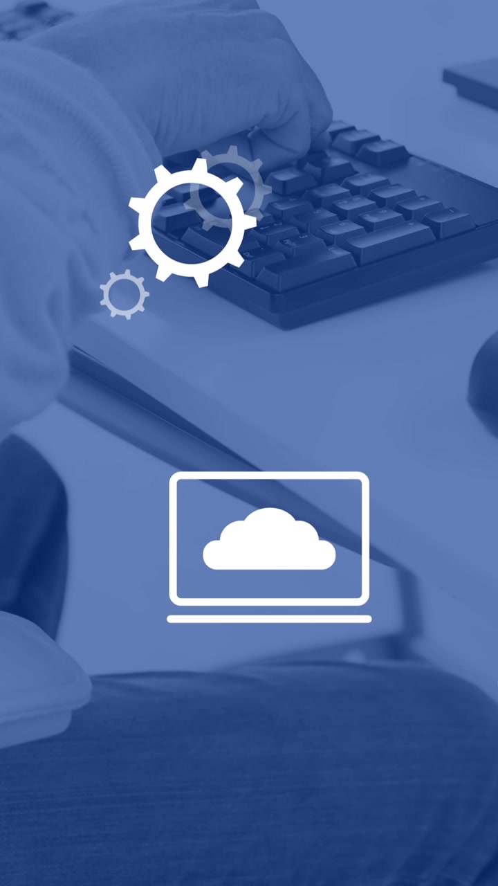 Animation of financial data processing over man using computer in office