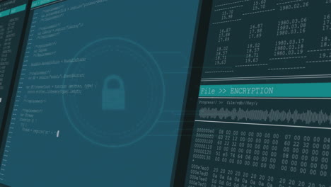 animación del procesamiento de datos sobre el icono del candado sobre fondo negro