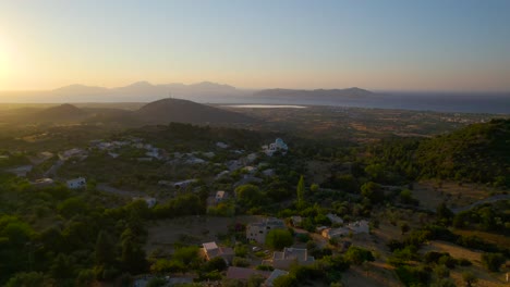 aerial view of sunset over greek countryside, kos, greece