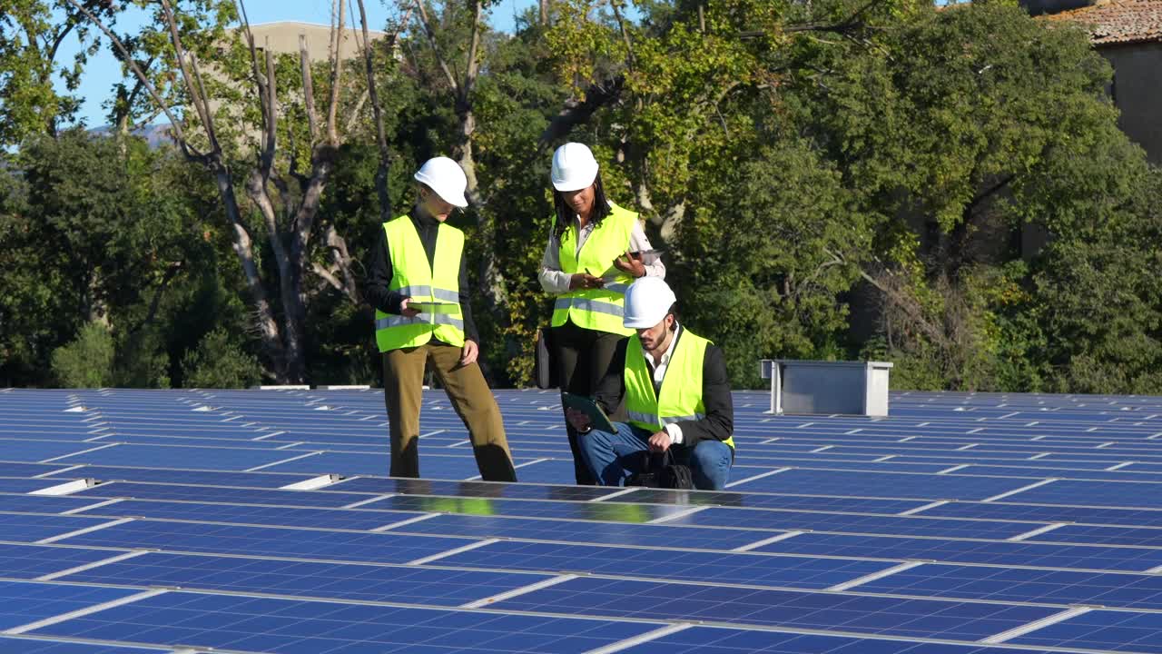 Engineers Inspecting Solar Panels