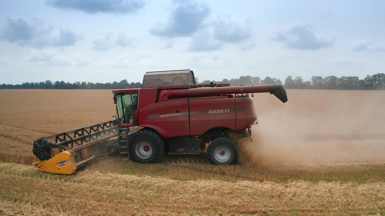 Combine Harvester Harvesting Wheat Field