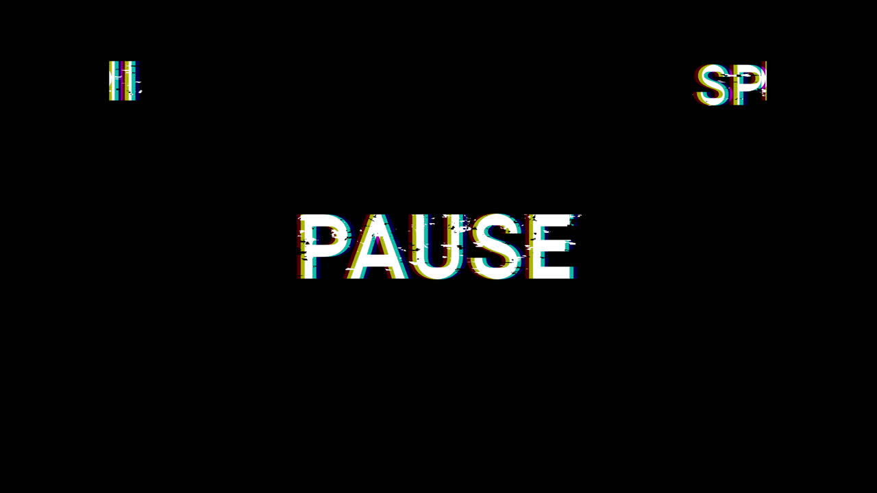 Écran de pause style VHS glitché avec effet rétro