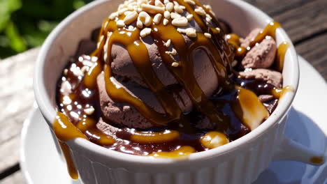 decadent chocolate ice cream with caramel and nuts