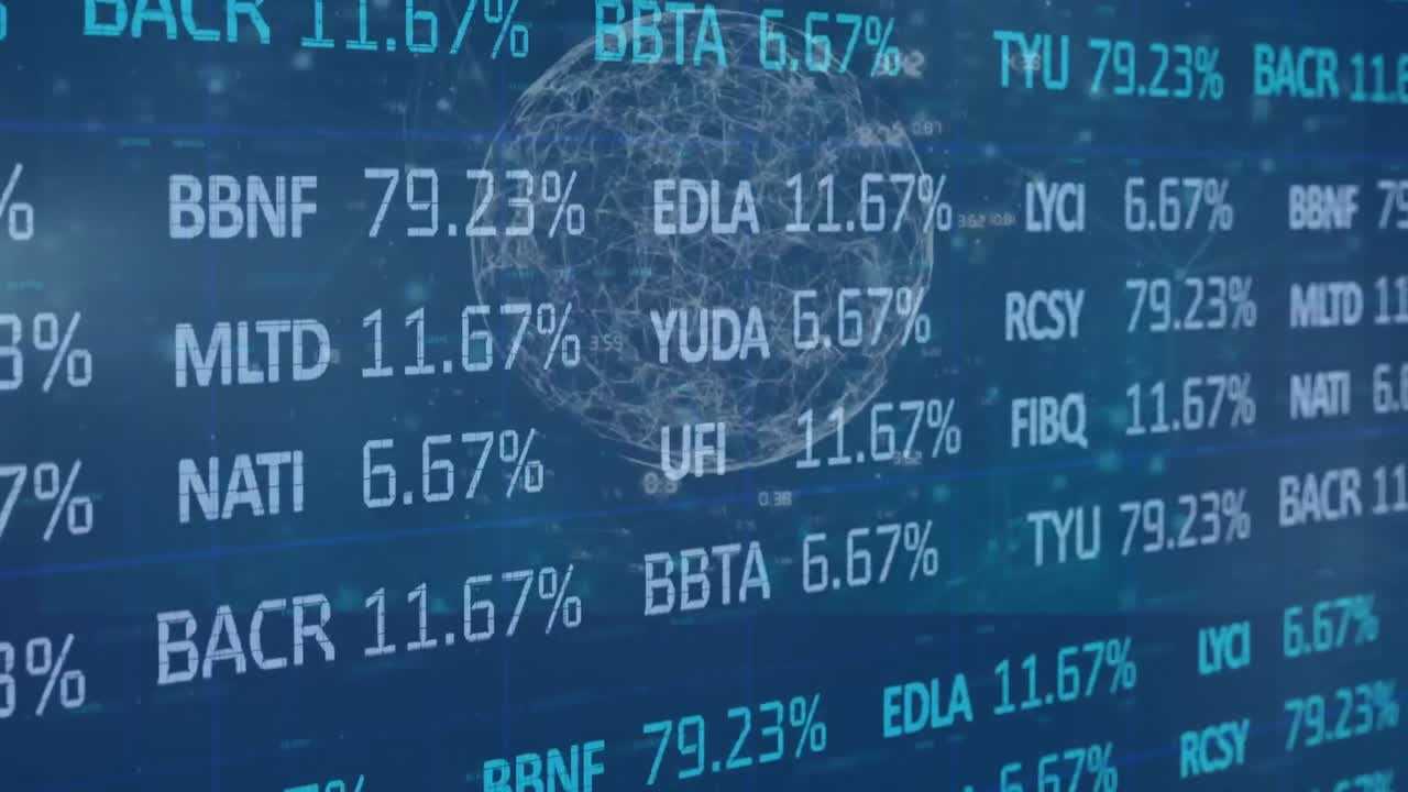 Animation of financial data processing over screens