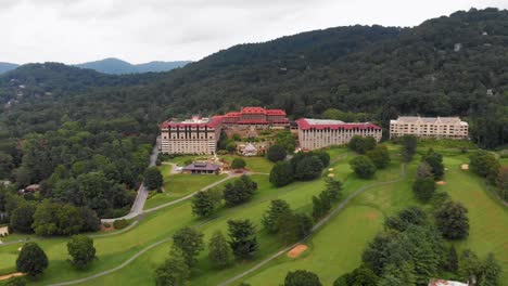 4k drone video of golf course at historic grove park inn in asheville, nc on sunny summer day-5