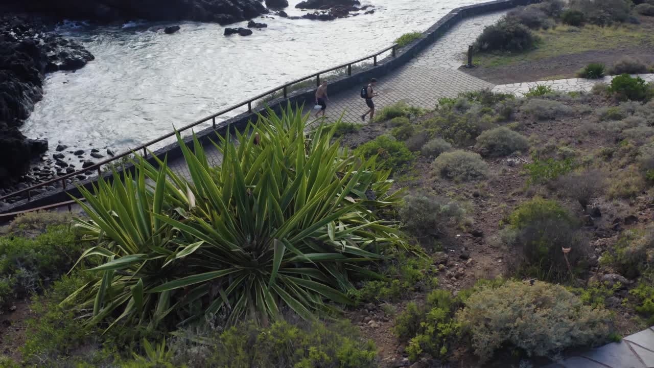 겨울 에 테네리페 북부 의 바다  ⁇  에서 하이킹 하는 사람 들