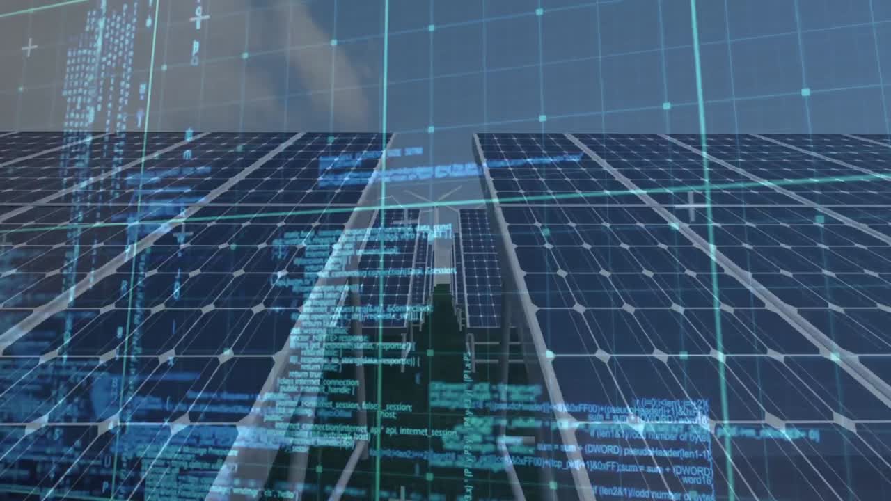 анимация обработки данных через солнечные панели