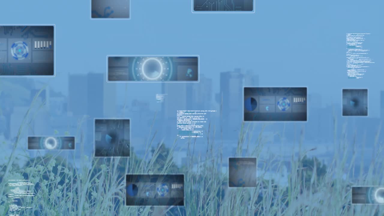 animación de escaneos y procesamiento de datos sobre el paisaje urbano