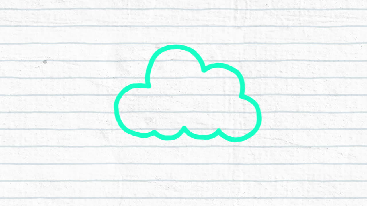 animación del icono de nube contorno verde personas dibujadas a mano con un marcador en papel de línea blanca