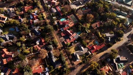 top down aerial view over johannesburg neighborhood with large erf properties