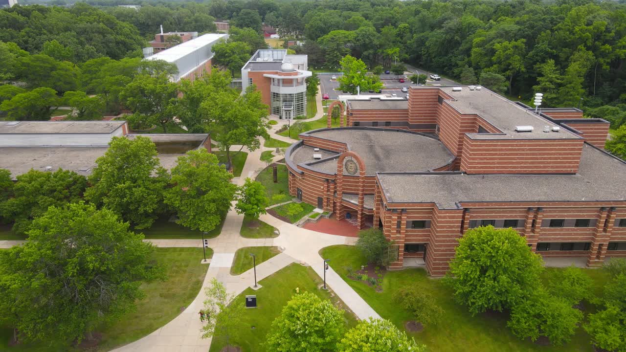 Social Sciences building and observatory in the background of University of Michigan Dearborn