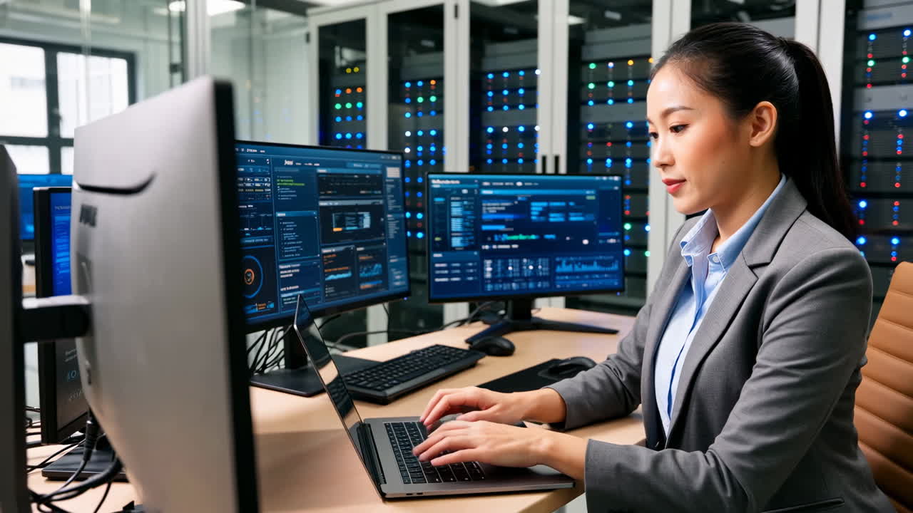 Female IT professional working in a data center