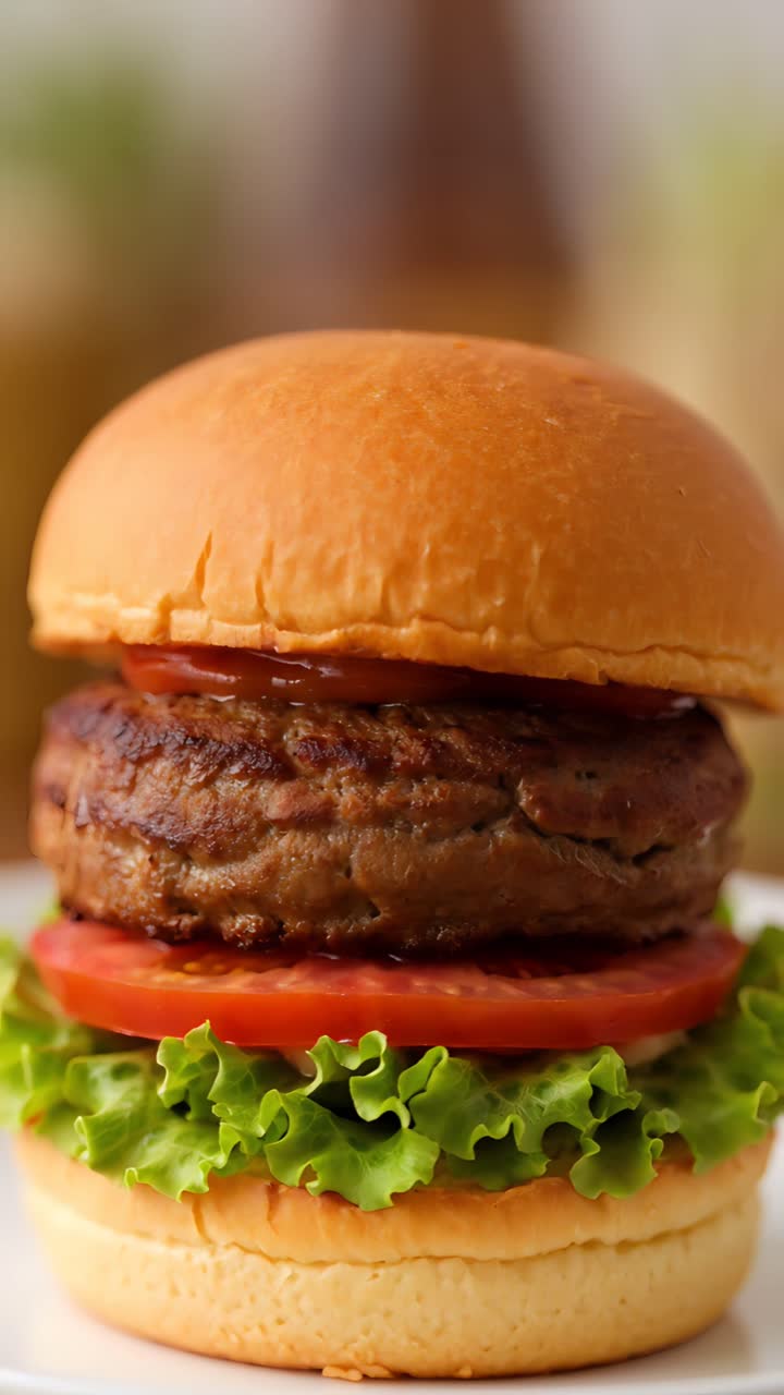 Hamburger Succoso Primo Piano Sfondo Bokeh 4K