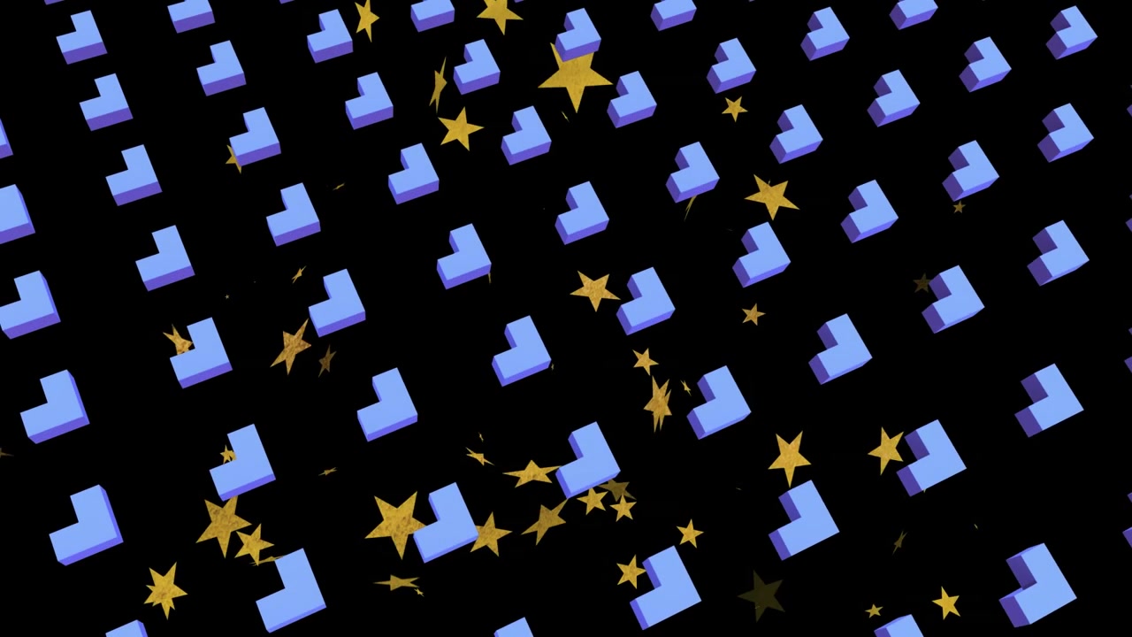 Animation of shapes over stars on black background