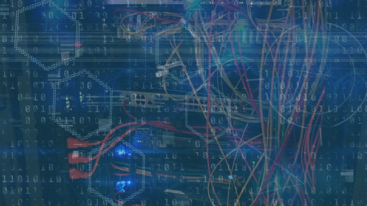 Animation of data processing over wires in server room