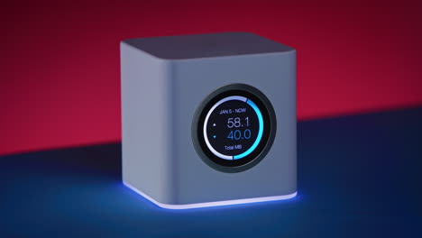 el router wifi de gama alta está mostrando datos transferidos aumentando o aumentando a medida que se descargan y cargan kilobytes y megabytes