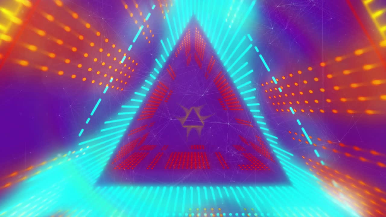 Colorful geometric shapes and glowing lines forming triangle animation