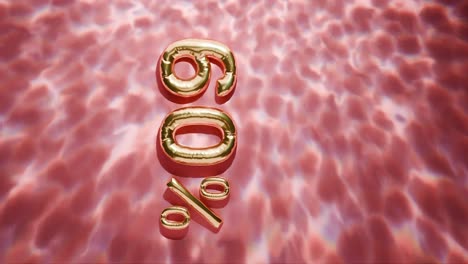 golden 60% floating above water ripples on red background vertical