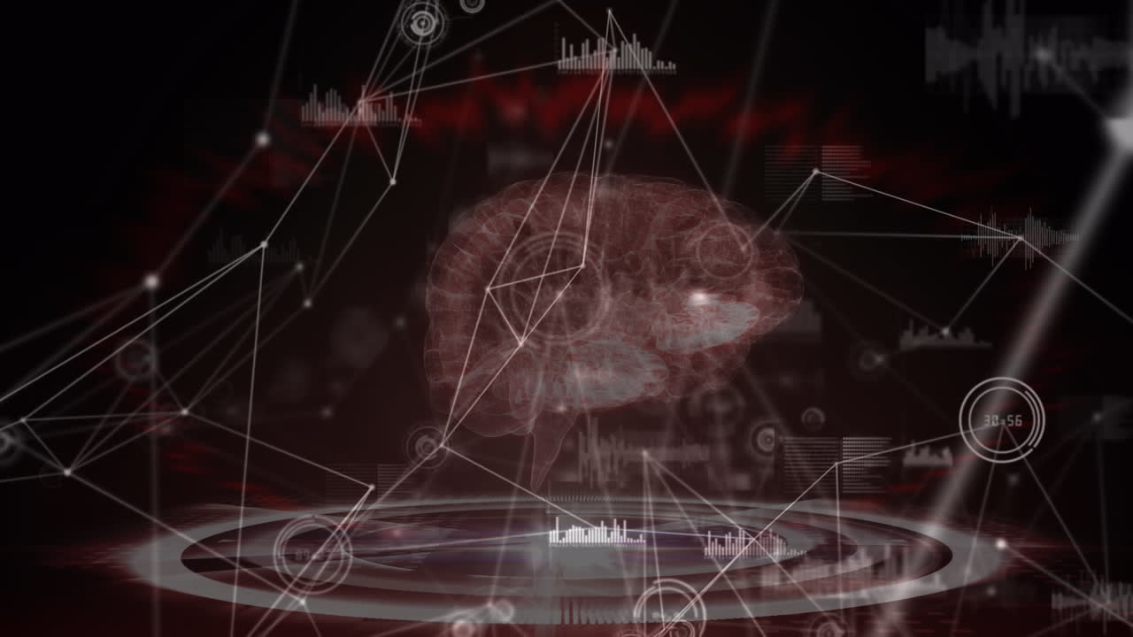 animación de la red de conexiones y procesamiento de datos sobre fondo negro