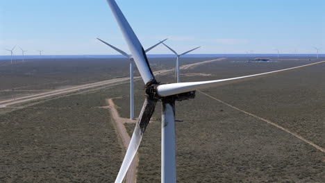 damaged wind turbine: aerial view of a broken windmill