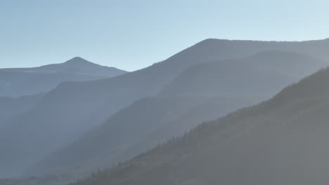 telephoto drone shot of the rocky mountains in grand lake, colorado at sunrise