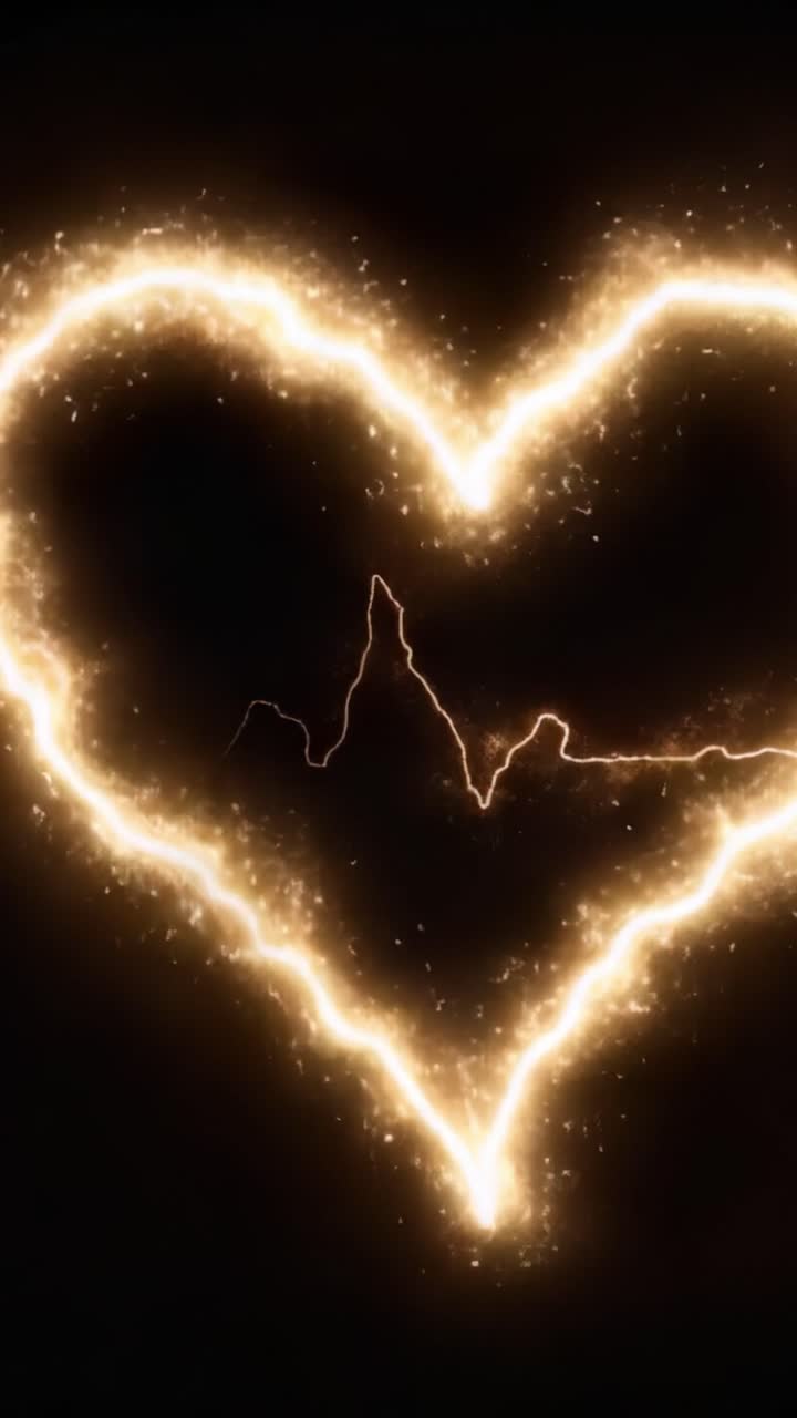 Un battito cardiaco scintillante: una visualizzazione elettrizzante dell'amore attraverso onde di luce scintillanti e firme energetiche dinamiche che rappresentano emozione e vitalità.