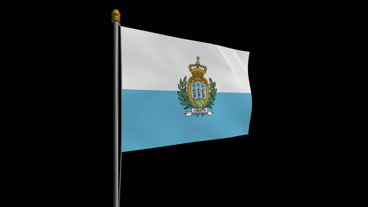 vídeo en bucle de la bandera de san marino revoloteando en el viento, vídeo en cámara lenta de 4k, con canal alfa