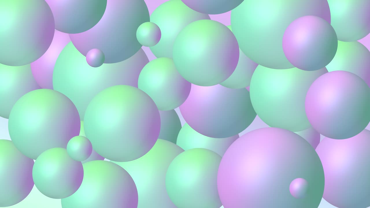 Animated abstract background with moving spheres. Dynamic wallpaper with balls, molecules or particles.  Ad banner or presentation template. modern design light blue and pink colors. Looped animation