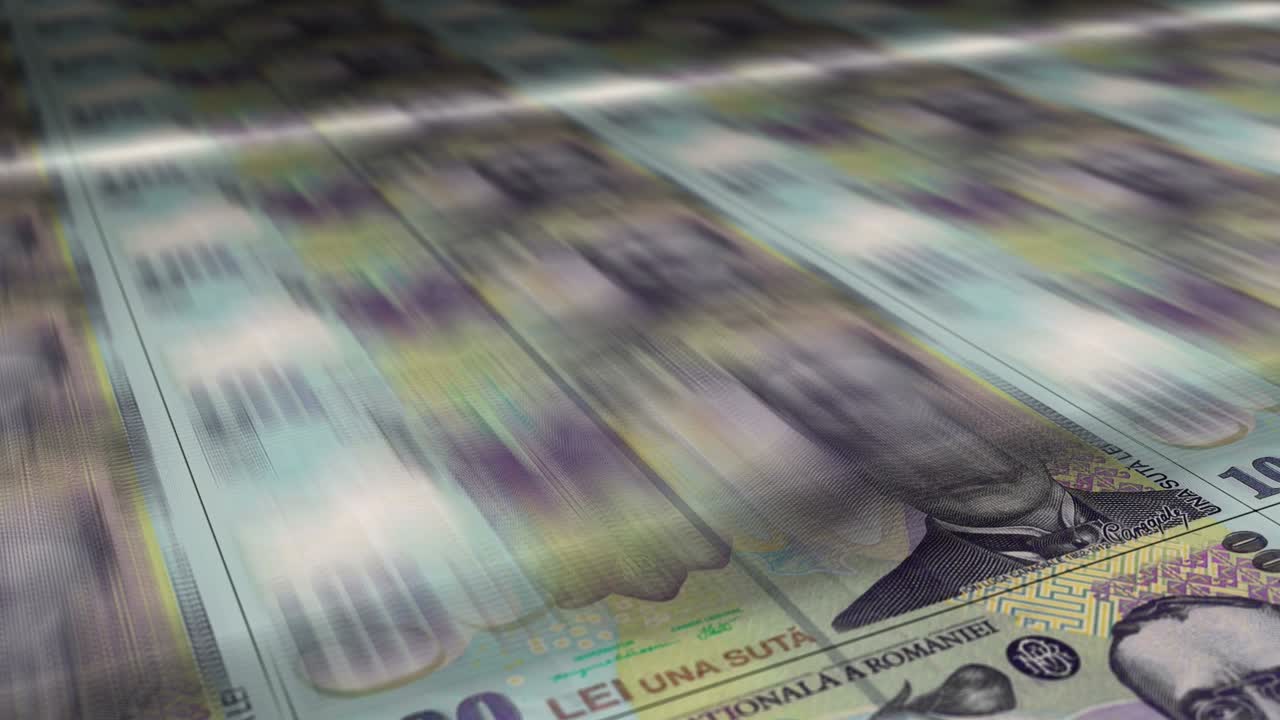 impresión de hojas de dinero de lei de rumania en bucle sin costuras