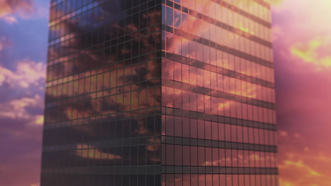 ventanas de edificios de oficinas y vista aérea en edificios de rascacielos con muchas oficinas corporativas de empresas exitosas. bienes raíces para alquiler y uso comercial, animación 3d abstracta sin costuras