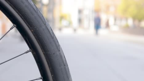 close-up of a bicycle tire on the street