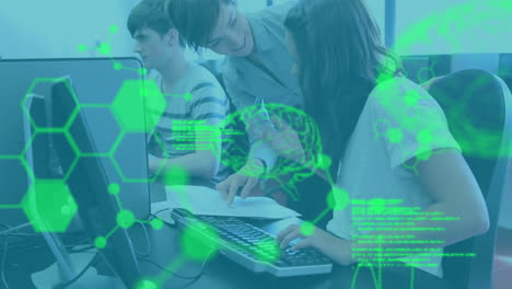 animación del procesamiento de datos científicos sobre los estudiantes que utilizan computadoras
