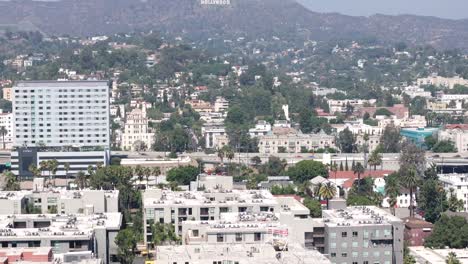 Urban-Hollywood-Apartments-With-Aerial-Reveal-Hollywood-Sign-In-Distance,-LA