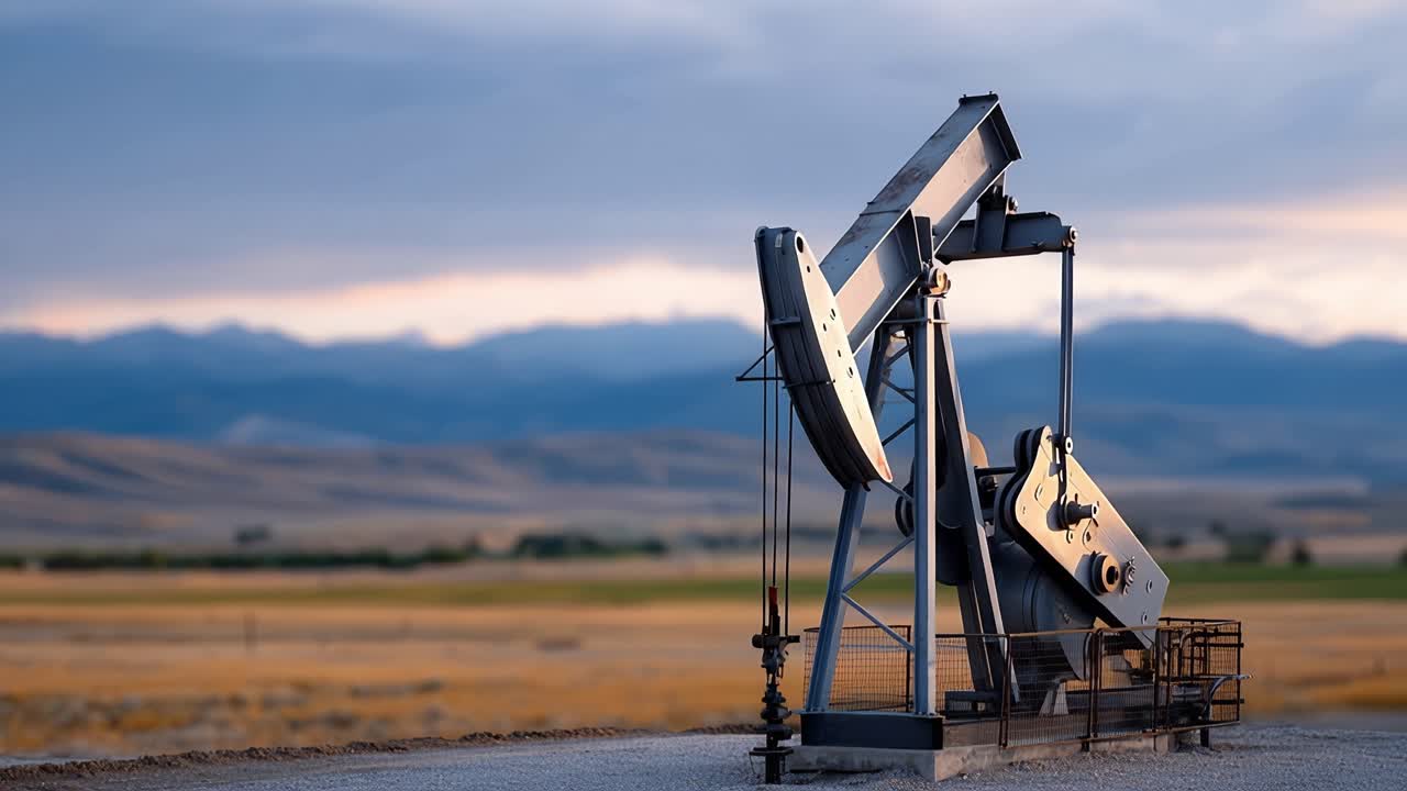 An Overview of an Oil Pump Jack Amidst a Serene Landscape, Highlighting the Intersection of Industry and Nature in a Captivating Setting