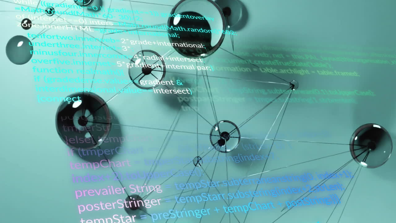 código de programación y animación de la red de datos sobre engranajes mecánicos abstractos