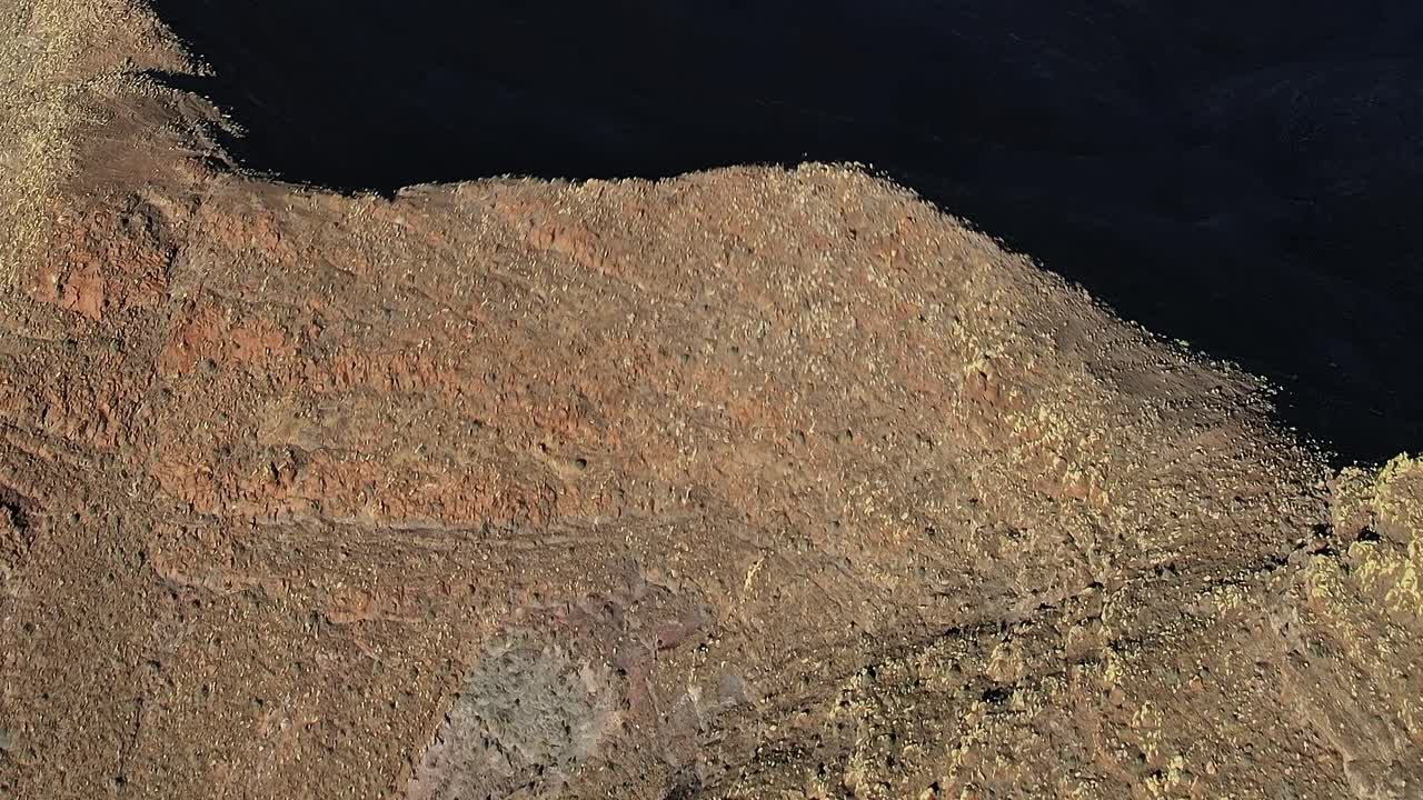 Aerial view of Fuerteventura landscape in Spain showing rocky terrain