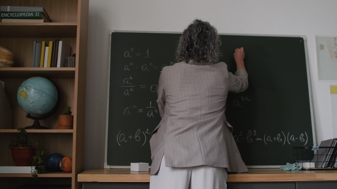 Teacher Writing Equations on Chalkboard