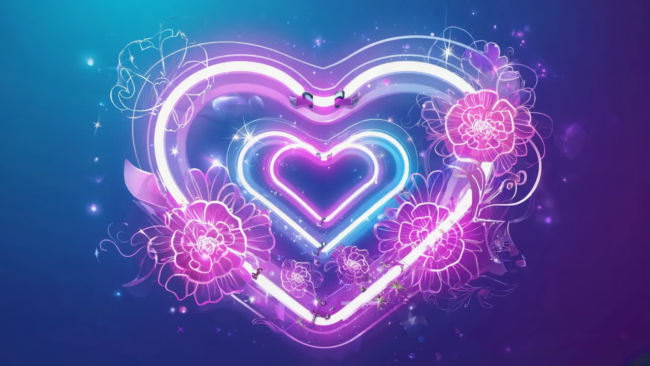 Glowing Neon Heart with Floral Accents